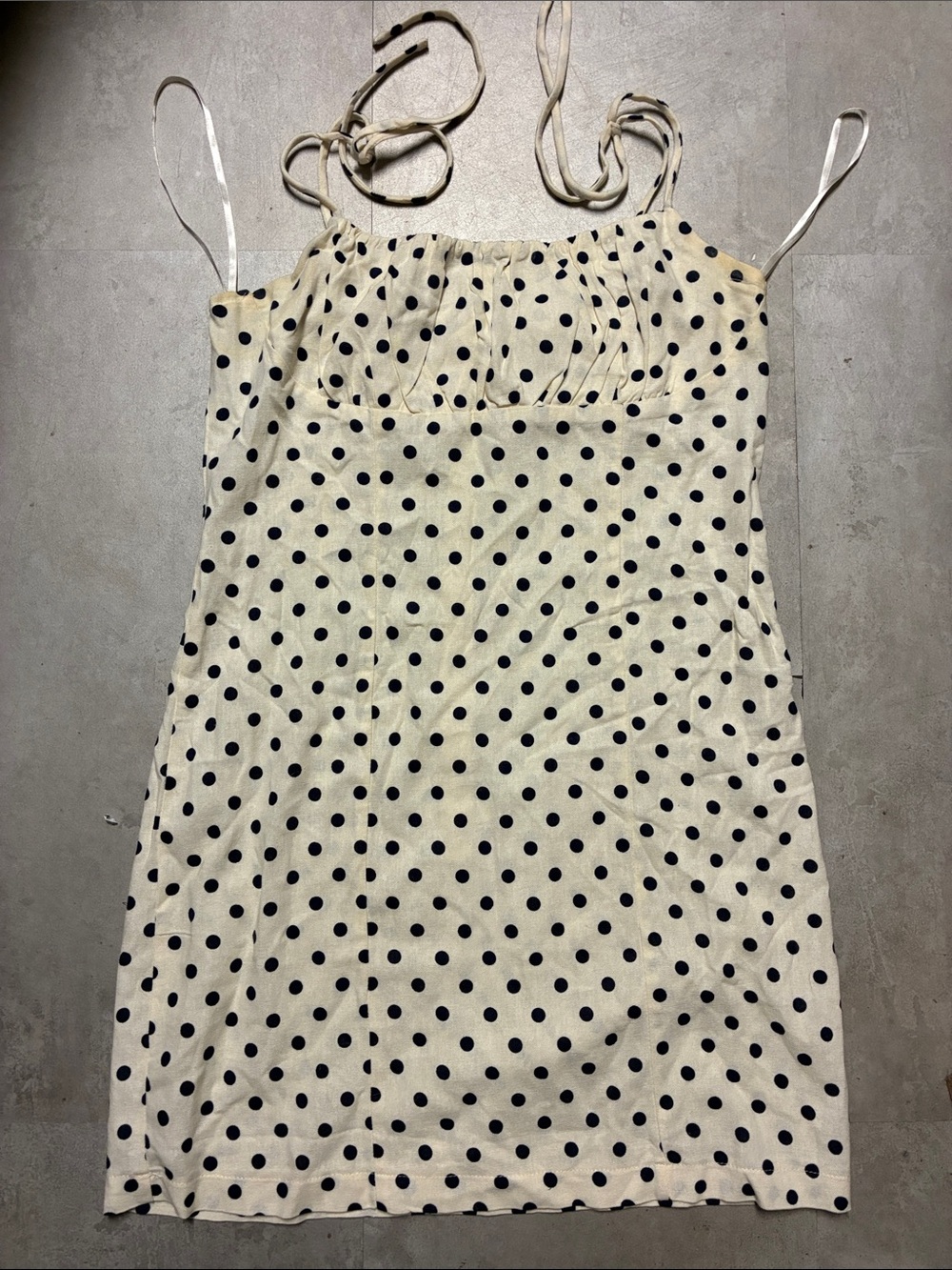 Girls' Cream Polka Dot Tie-Strap Dress
